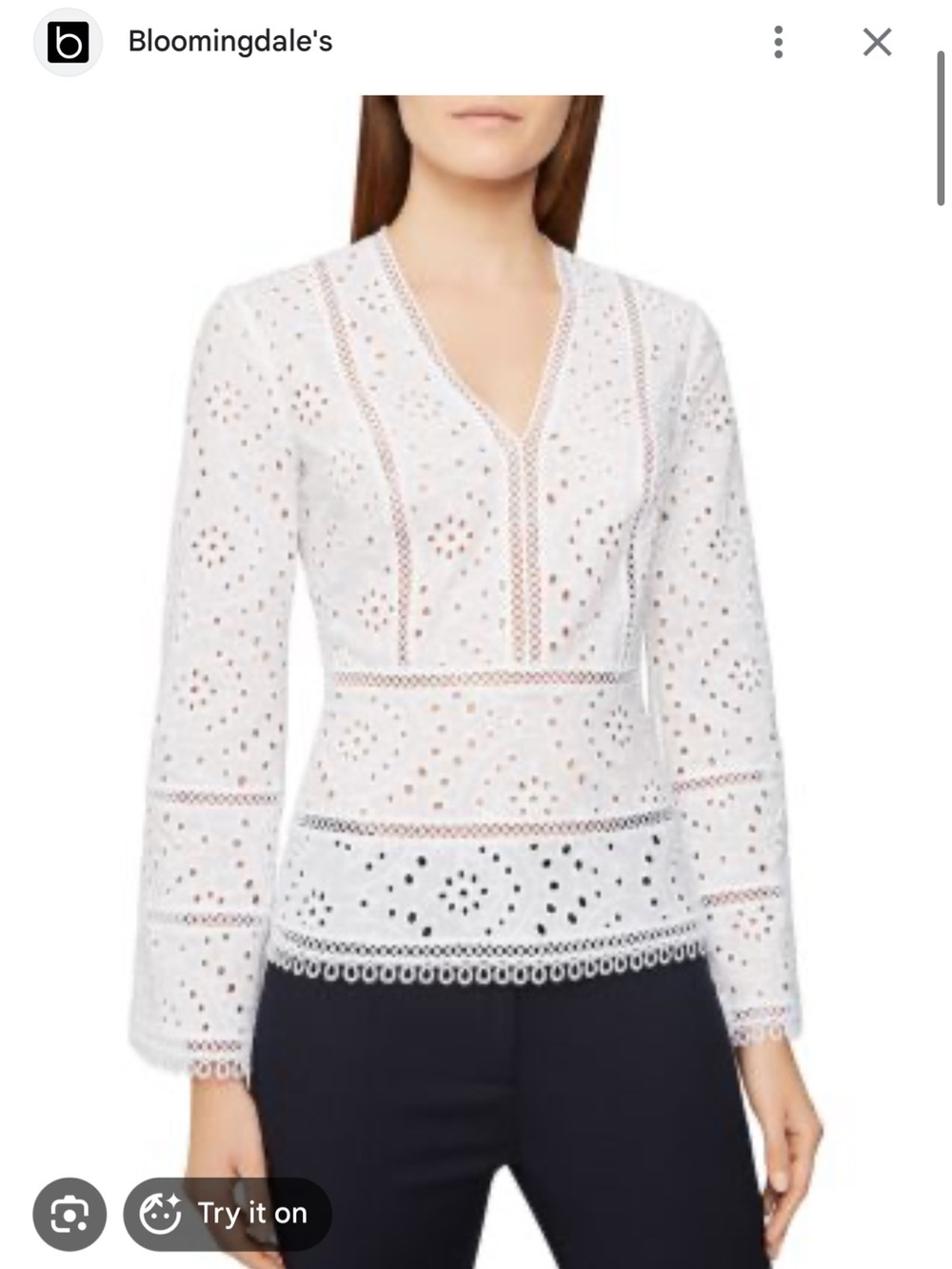 Reiss White Eyelet V-Neck Lace Blouse